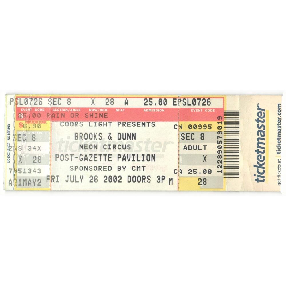 2002 Brooks Dunn Dwight Yoakam Full Complete Concert Ticket Stub Burgettstown PA